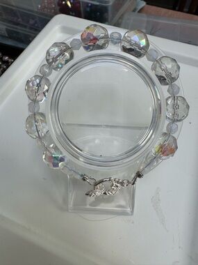 Artisan Clear Aurora Borealis Vintage Glass Beaded Bracelet with toggle clasp